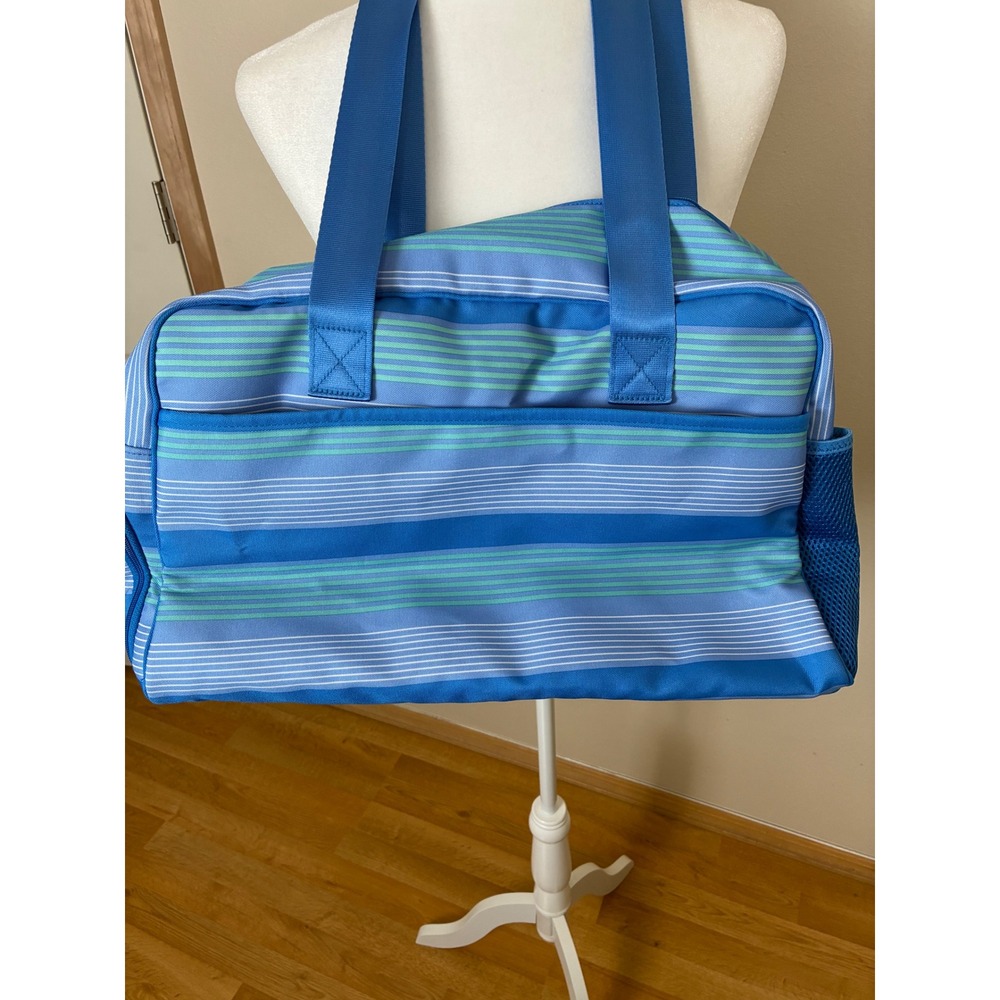 Vera Bradley Striped Duffel Bag Blue Green Travel Gym Weekender Carry On - Picture 2 of 12